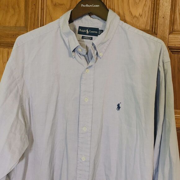 Ralph Lauren Yarmouth Blue Chambray Long Sleeve Button Down Mens 17.5 Polo Shirt - Picture 4 of 10